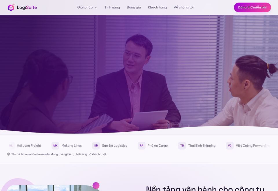 Trang chủ website LogiSuite tại logisuite.co